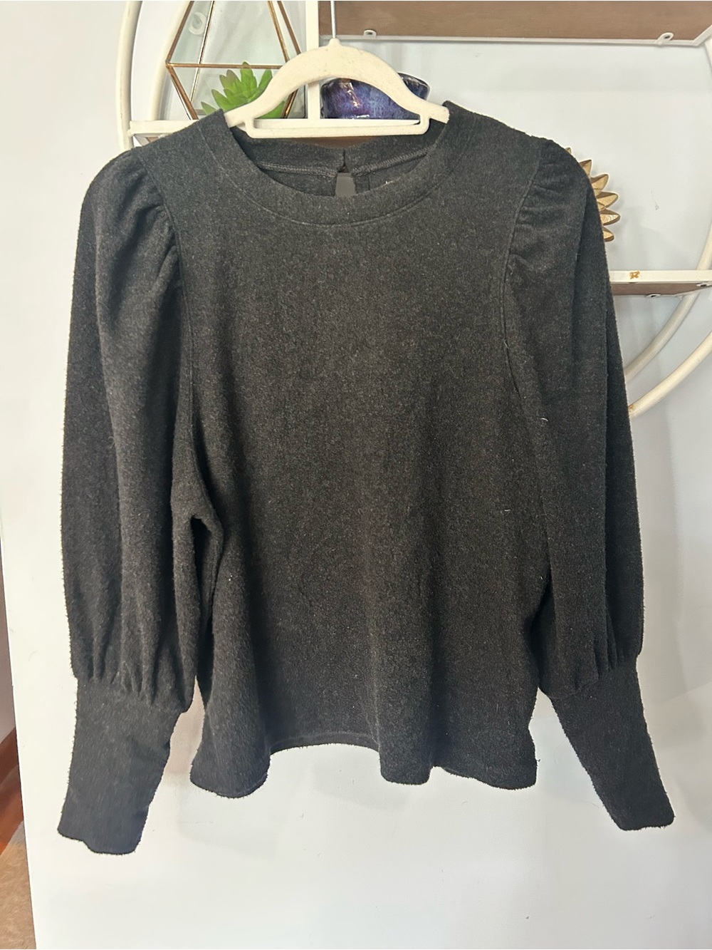 Madewell Women’s Brushed Puff Sleeve Sweater Top Gray Size Small